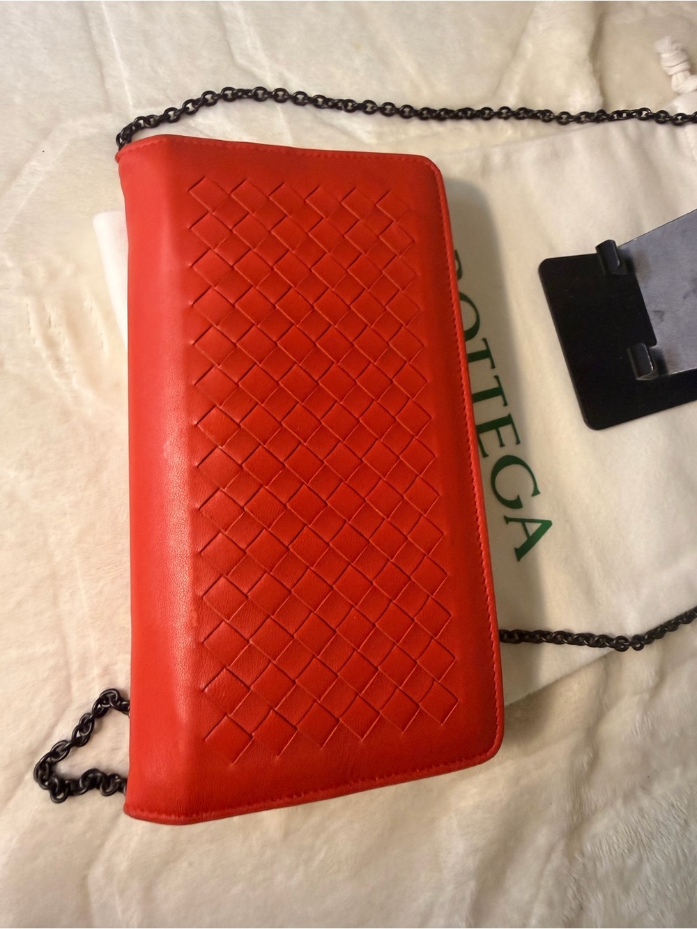 Bottega Veneta Orange Intrecciato wallet on chain - Picture 3 of 16